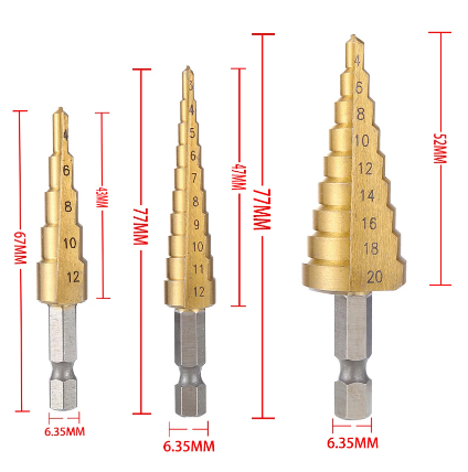 Kit Brocas Aço Titânio Cônicas Escalonada - PowerDrill