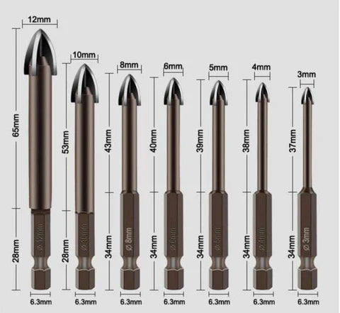 Kit 7 Brocas Universal Indestrutíveis para Furadeira - Mega Drill