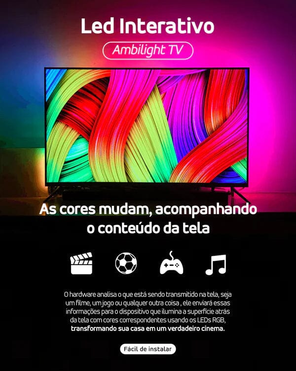 Fita de Led Inteligente Para TV e Monitores AMBILED - TV/Gamer/Cama