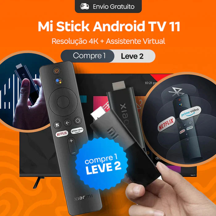 Mi Stick Android 11 com Resolução 4K e Assistente Virtual - Compre 1, Leve 2