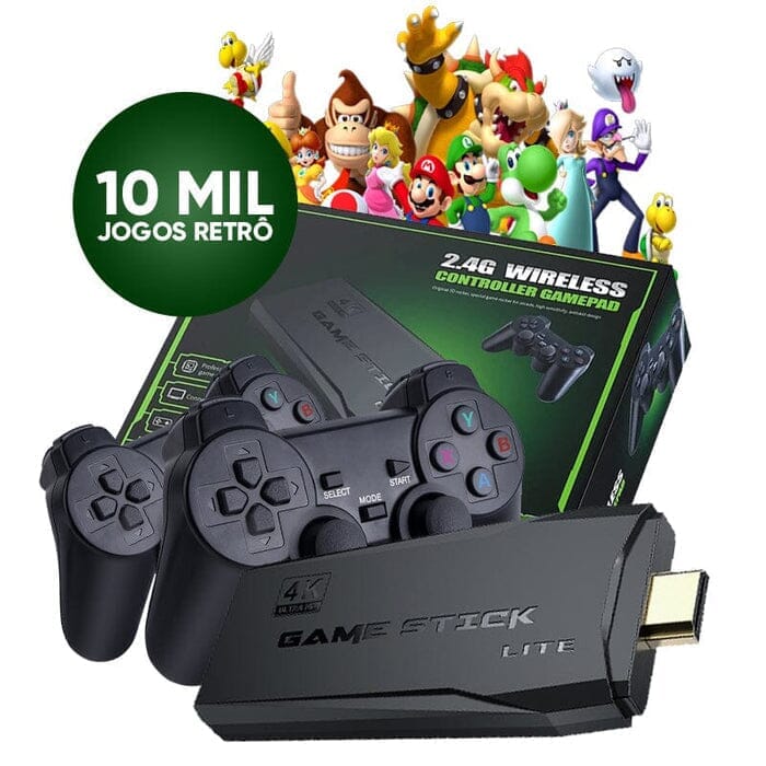 Super Vídeo Game Stick Retrô - 10.000 Jogos 4K, 64GB + 2 Controles