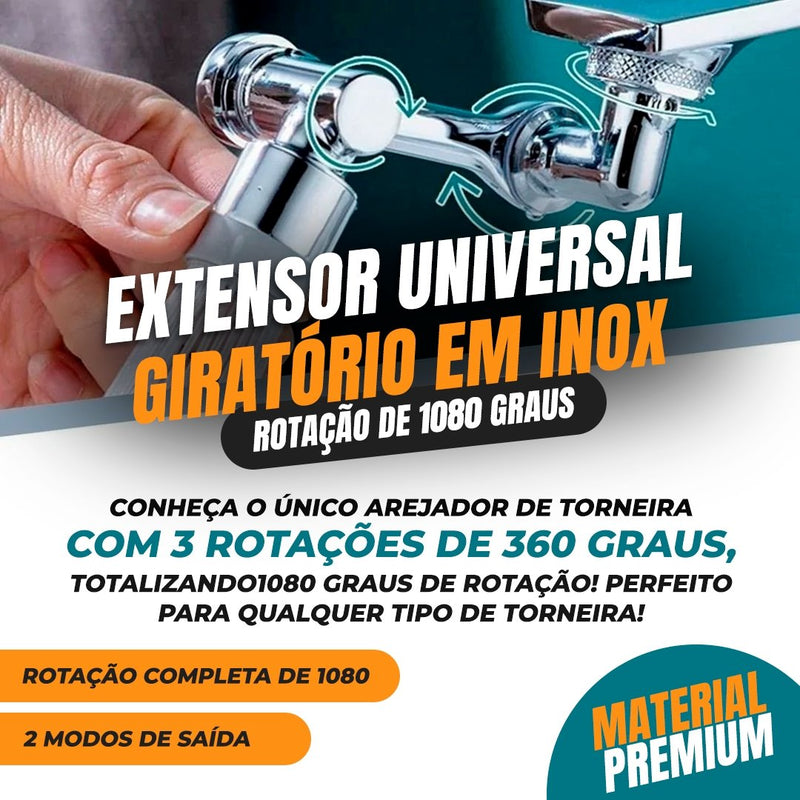 Extensor Universal Giratório em Inox Para Torneiras - Rotação de 1080 graus